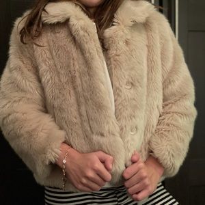 Kids Plush Faux Fur Jacket - Beige